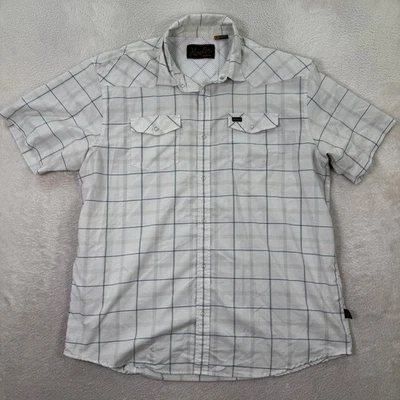 Howler Bros Mens XL S/S Pearl Snap Button Shirt White Blue Plaid Western Casual - Image 1 of 4