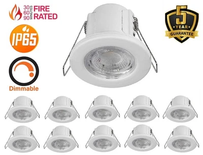 10X 5W Fire Rated LED Dimmable Down light Spot lights IP65 white WarmWhite 3000k - Image 1 of 4