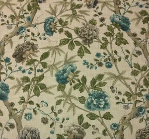 BALLARD DESIGNS HEIDI BLUE JACOBEAN FLORAL LINEN LIKE FABRIC BY THE YARD 54"W - Picture 1 of 6
