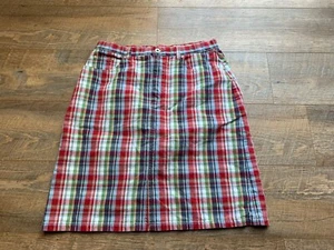 Eddie Baurer Skirt Size 12 Plaid Knee Length Pockets Front Zip 100% Cotton - Picture 1 of 11
