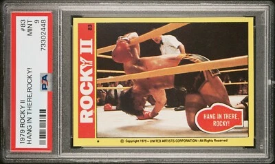 PSA 9 1979 Rocky II #83 Rocky Balboa Rookie Card Sylvester Stallone Topps Mint - Image 1 of 3