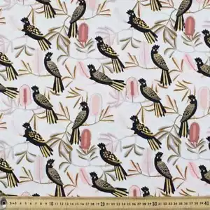 JOCELYN PROUST Jocelyn Proust Black Cockatoo Fabric Grey Quilting Fabric FQ - Picture 1 of 1
