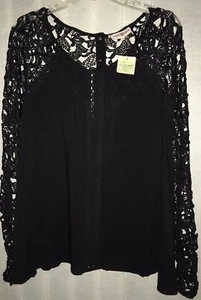 NUEVO CON ETIQUETAS Blusa Camisa Blusa Altar’d State Para Mujer Junior Negra Crochet Encaje Talla Grande - Imagen 1 de 9