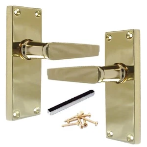 1x Pair Brass Door Handles Victorian Straight Lever Latch Backplate Handle Set - Picture 1 of 13