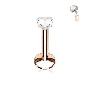 Lip/Monroe Stud Clear Heart 3mm Gem 16 Gauge 5/16" Internal Thread Rose Gold Pl - Picture 1 of 3