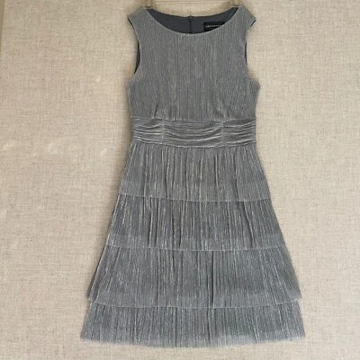 Connected Apparel Silver Metallic Tiered Sheath Cocktail Dress Women’s 10 Unworn - Image 1 of 4