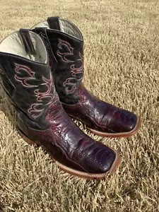 JB Dillon Straußenbein Stiefel Herren 9EE BLACK CHERRY Cowboystiefel Square Toe - Bild 1 von 12