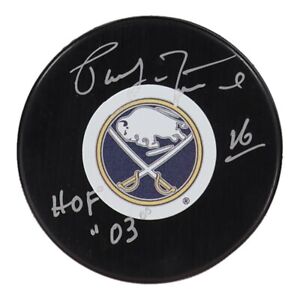Pat LaFontaine Signed Sabres Hockey Puck HOF 03 (COJO) Buffalo Captain 1992-1997