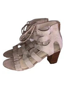Marc Fisher Womens Shoes block Heel Paradox Gladiator Lace Up Suede Beige 8.5 W - Picture 1 of 6