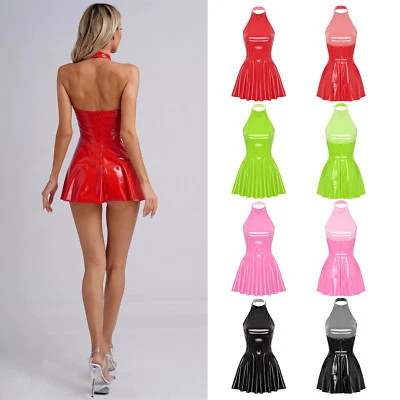 Vestido para mujer look mojado vestidos patinador falda fiesta ropa de dormir S-4XL ropa de club nocturno mini Foto 1 de 3