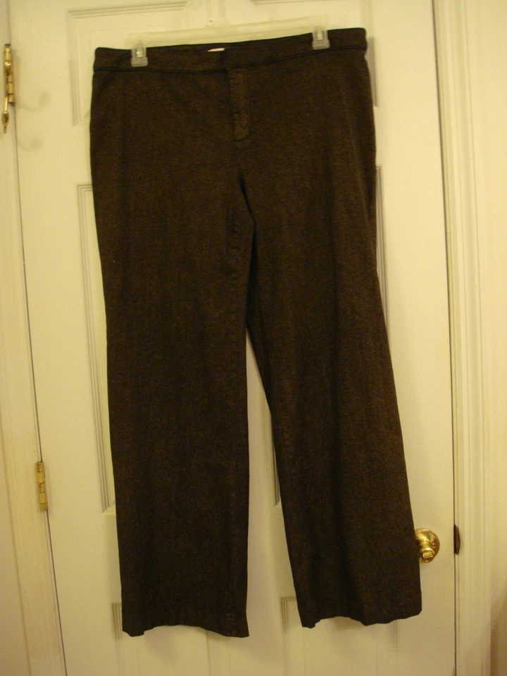 Ellen Tracy Dress Pants Dark Brown Shinny Gold Fabric Stretch Flat Front Siz 16W - Image 1 of 4