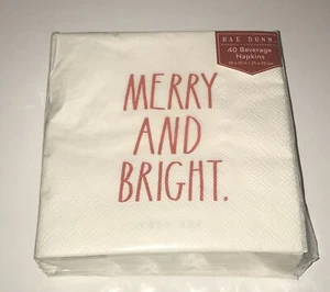 RAE DUNN Merry And Bright 40 Paper Beverage Napkins Cocktail Christmas Holiday - Picture 1 of 4