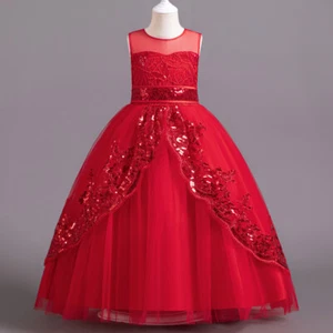 Flower Elegant Party Dresses Girls Wedding Bridesmaid Kid Birthday Princess Gown - Picture 1 of 30