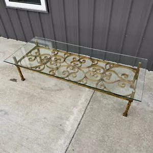 VTG 50s Gold Wrought Iron Coffee Table in the Manner of Gilbert Poillerat France - Picture 1 of 10