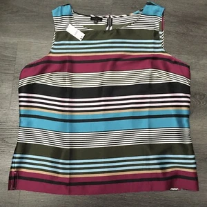 TALBOTS Tank Blouse NWT Colorful Striped Sleeveless Side Zip Size Large Petite - Picture 1 of 6
