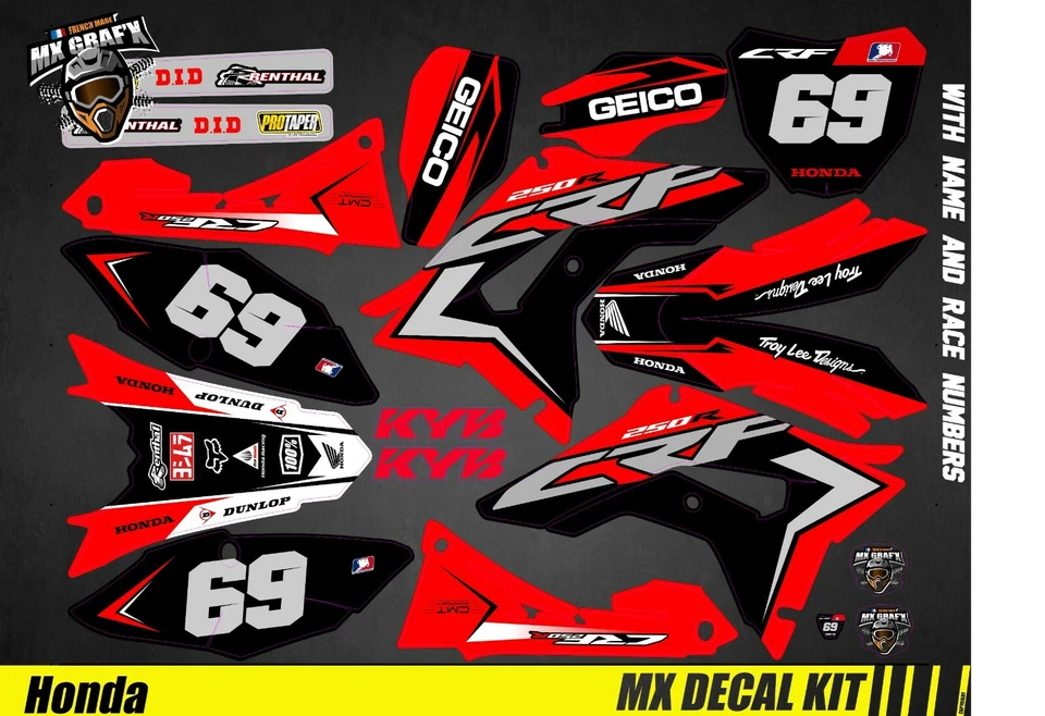 Motorcycle decoration kit for / Mx decal kit for Honda CRF - Black & Red - Image 1 of 1