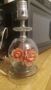 Vintage Table Lamp Clear Glass Base with Flowers Mid Century Shabby Deco - Picture 1 of 9