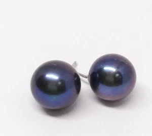 Ohrstecker 10 mm schwarze Süßwasserperlen, 14 Karat Weißgold Schmetterlingsrücken - Bild 1 von 2