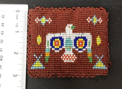 Винтажная сумочка для мелочи из бисера индийская кожа 3 1/2 дюйма x 3 дюйма - Изображение 1 из 3