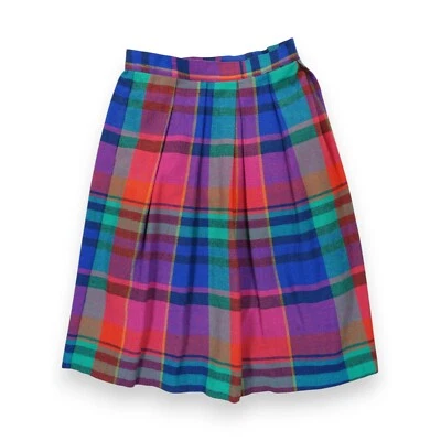 Vintage 80s Classic Directions Plaid Midi Skirt Wool Blend Made USA Multicolor - Image 1 of 4