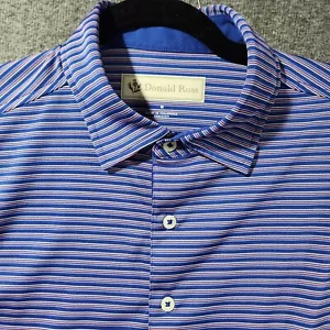 Donald Ross Men's Medium Striped Short Sleeve Golf Polo Shirt Sleeve Logo - Picture 1 of 8