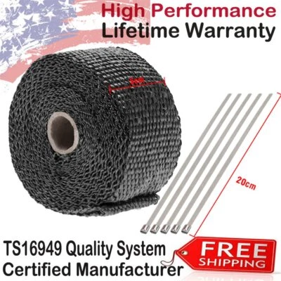 50mm*5M Exhaust Manifold Heat Wrap& 5 Ties rap Pipe Black 1100°f — 第 1/4 张图片