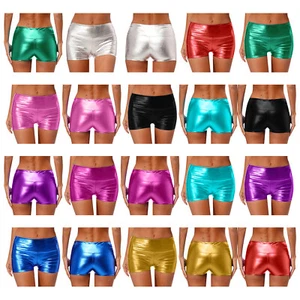 Womens Dance Shorts Boy-Cut Bottoms Rave Activewear Club Hot Pants Metallic - Picture 1 of 133