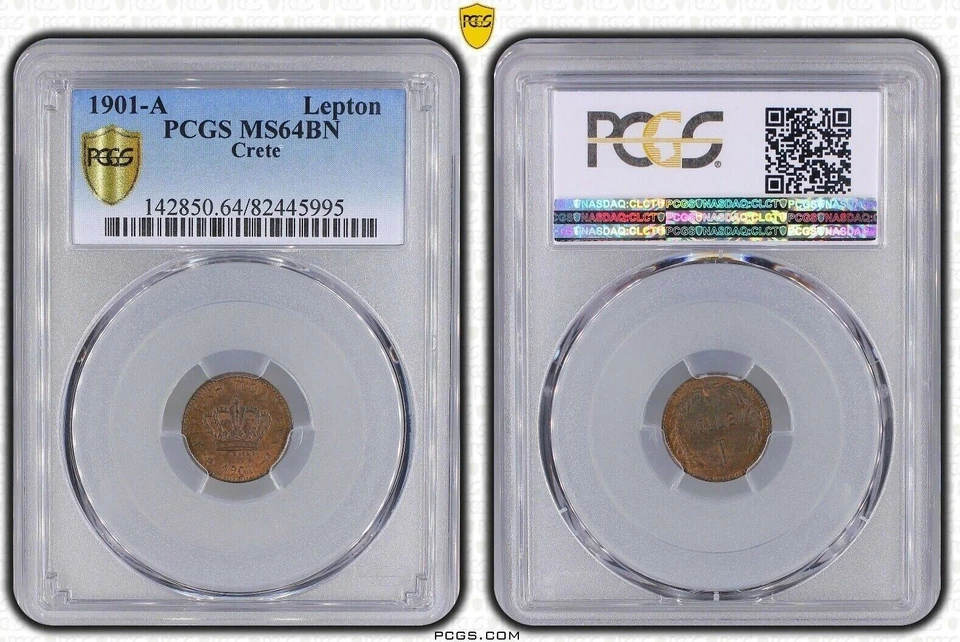 CRETE GREECE 1 LEPTON UNC COIN 1901 YEAR KM#1 PCGS GRADING MS64BN - Image 1 of 1