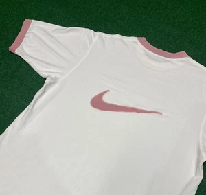 Vintage 90s Nike Pink Embroidered Swoosh White Tag Size XL Double Collar Heavy T - Picture 1 of 12