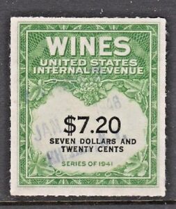 US WINE Stamp (Scott RE160) 1942 $7.20 yellow green & black USED