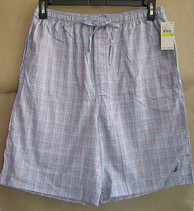 NWT $32 NAUTICA Mens M FRENCH BLUE PLAID Woven Sleep Shorts Cotton Pajamas - Picture 1 of 1