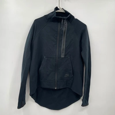 Б/у Nike Tech флис полный молнии куртка черный большой палец отверстие высоты низкого подола женщин - Изображение 1 из 4