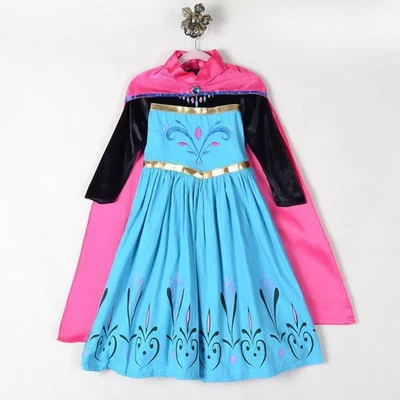 ELSA PRINCESS COSTUME PARTY FANCY DRESS + CAPE GIRLS CORONATION COSPLAY FROZE - Image 1 of 4