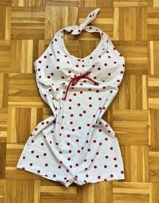 Badeanzug Damen Retro weiß rot Vintage XL 40 Shorts polka dot Bikini Gepunktet ￼ - Bild 1 von 4