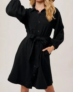 Bluivy jayden tie waist shirtdress Black - Picture 1 of 7