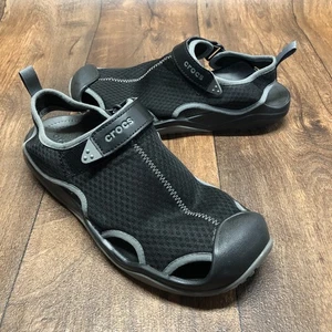 NWOT Crocs SWIFTWATER MESH DECK 2065289 MENS 11 Black Fishing Water Sandals - Picture 1 of 9