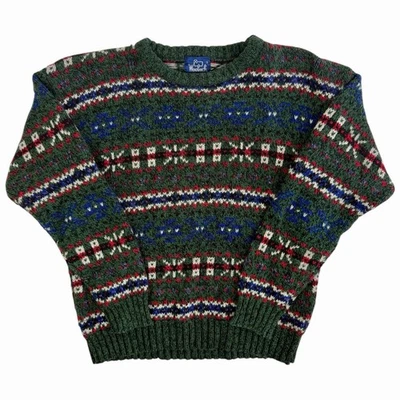 Suéter Woolrich Vintage Verde Azul Vermelho Fair Isle 100% Lã Masculino Tamanho M - Imagem 1 de 4