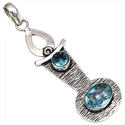Colgante Suizo Azul Cuarzo Piedras Preciosas Regalo Para Ella Joyería Plata 2.75" Foto 1 de 4