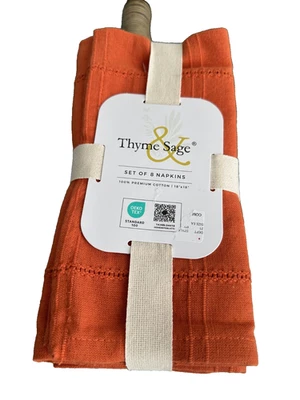 Thyme & Sage  Set of Eight (8) 18 x 18 Cotton Napkins Rust Orange Color New - Image 1 of 3
