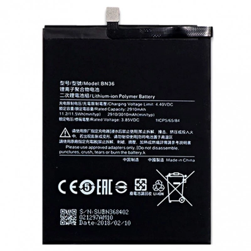 BATERIA INTERNA BN36 PARA XIAOMI MI A2 6X 2910 mAh REPUESTO ALTA CAPACIDAD - Imagen 1 de 1