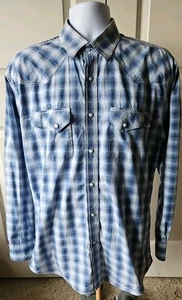 Cowboy Legend Western Hemd mit Knöpfen weiß/blau kariert LS Pearl Druckknöpfe Herren Gr. Lg - Bild 1 von 8