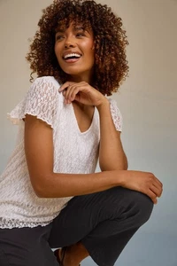 M&Co Women's Floral Lace V-Neck Top - Picture 1 of 8