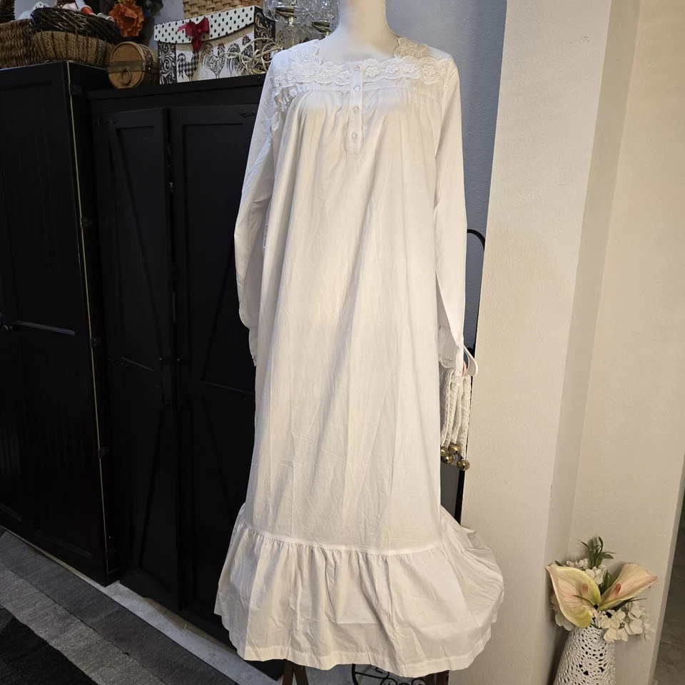 Nuevo con etiquetas Camisón Modesto Ekouaer 100% Algodón Cottage Core Prairie Manga Larga XL 117 Foto 1 de 4