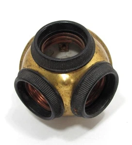 VTG Benjamin Brass Porcelain 3 Light Bulb Cluster Socket Multiplier Lamp Antique - Picture 1 of 14