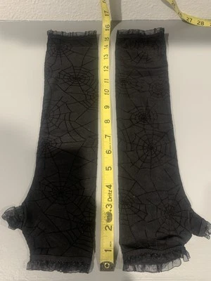 Gothic Spiderweb Fingerless Gloves Sheer Mesh  - Image 1 of 3