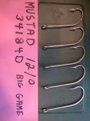 5 Mustad 34081D Size 12/0 Large Ring Big Game Trailer Hooks & Fits Do-It Molds - Image 1 of 2