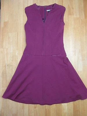 My Tribe V-Neck Real Leather Trim Sleeveless Solid Purple A line Dress Size S - image 1 of 4