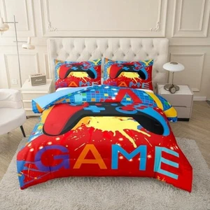 Game Controller Queen Size Comforter & 2 Pillowcase Bed Set Colorful Teens Soft - Picture 1 of 6