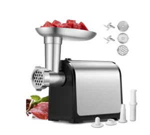 Meat Grinder Electric, Stainless Steel Compact Sausage Stuffer, 3 Grinding Plate - Picture 1 of 7