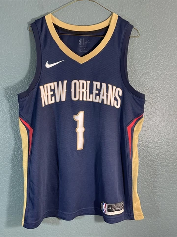 Nike DriFit Men's NBA New Orleans Zion Williamson Jersey, Blue/Gold, 48 L Cover